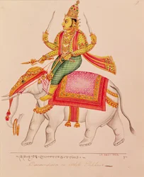 Indra, dieu des tempêtes, chevauchant un éléphant, 1820-25